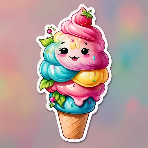 Prompt: STICKER, SOLID background, SHARP FOCUS of A Detailed kawaii watercolor of a Cute smiley pink sparkly ice cream cone WITH A SMILEY FACE, Floral Splash, Rainbow Colors, Redbubble Sticker,Splash In Vibrant Colors, 3D Vector Art, Cute And Quirky, Adobe Illustrator, HandDrawn, Digital Painting, LowPoly, Soft Lighting, Bird'sEye View, Isometric Style, Retro Aesthetic, Focused On The Character, 4K Resolution,
