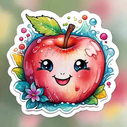 Prompt: STICKER, SOLID background, SHARP FOCUS of A Detailed kawaii watercolor of a Cute APPLE SMILEING, Floral Splash, Rainbow Colors, Redbubble Sticker,Splash In Vibrant Colors, 3D Vector Art, Cute And Quirky, Adobe Illustrator, HandDrawn, Digital Painting, LowPoly, Soft Lighting, Bird'sEye View, Isometric Style, Retro Aesthetic, Focused On The Character, 4K Resolution,