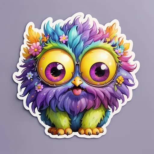 Prompt: STICKER, SOLID background, SHARP FOCUS of A Detailed watercolor cute fluffy purple monster with big yellow eyes , very fluffy, Floral Splash, Rainbow Colors, Redbubble Sticker,Splash In Vibrant Colors, 3D Vector Art, Cute And Quirky, Adobe Illustrator, HandDrawn, Digital Painting, LowPoly, Soft Lighting, Bird'sEye View, Isometric Style, Retro Aesthetic, Focused On The Character, 4K Resolution,