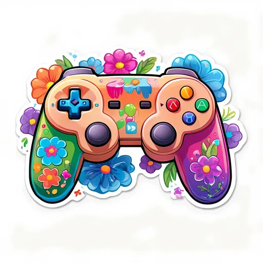Prompt: STICKER, SOLID background, SHARP FOCUS of A Detailed Illustration of cute kawaii VIDEO GAME CONTROLER , Floral Splash, Rainbow Colors, Redbubble Sticker,Splash In Vibrant Colors, 3D Vector Art, Cute And Quirky, Adobe Illustrator, HandDrawn, Digital Painting, LowPoly, Soft Lighting, Bird'sEye View, Isometric Style, Retro Aesthetic, Focused On The Character, 4K Resolution,