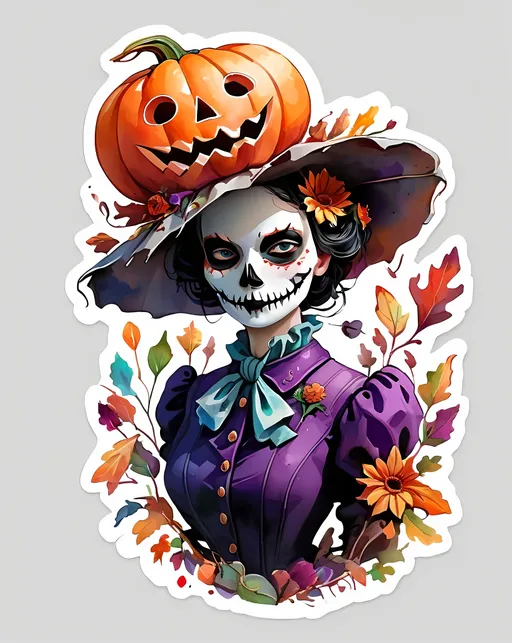 Prompt: STICKER, sticker deisgn, SOLID background, SHARP FOCUS of A Detailed watercolor spooky crow scary autumn, scarecrows vintage clothes jack o lantern png swirling magical fairytale abstract art style
 SOLID BACKGROUND< white background, SOLID BACKGROUND,  Floral Splash, Rainbow Colors, Redbubble Sticker,Splash In Vibrant Colors, 3D Vector Art, Cute And Quirky, Adobe Illustrator, HandDrawn, Digital Painting, LowPoly, Soft Lighting, Bird'sEye View, Isometric Style, Retro Aesthetic, Focused On The Character, 4K Resolution,