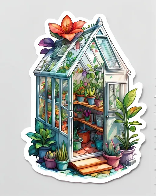 Prompt: STICKER, sticker design, SOLID background, white background, SHARP FOCUS of A Detailed watercolor,small portable soft sided greenhouse

 Redbubble Sticker,Splash In Vibrant Colors, 3D Vector Art, Cute And Quirky, Adobe Illustrator, HandDrawn, Digital Painting, LowPoly, Soft Lighting, Bird'sEye View, Isometric Style, Retro Aesthetic, Focused On The Character, 4K Resolution, STICKER DESIGN SOLID WHITE BACKground 