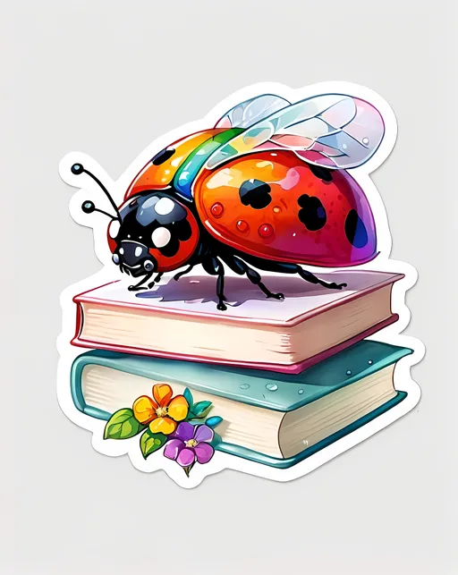 Prompt: STICKER, SOLID background, SHARP FOCUS of A Detailed watercolor cute ladybug reading a book , is SOLID BACKGROUND< white background, Floral Splash, Rainbow Colors, Redbubble Sticker,Splash In Vibrant Colors, 3D Vector Art, Cute And Quirky, Adobe Illustrator, HandDrawn, Digital Painting, LowPoly, Soft Lighting, Bird'sEye View, Isometric Style, Retro Aesthetic, Focused On The Character, 4K Resolution,