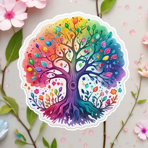 Prompt: STICKER, SOLID background, SHARP FOCUS of A Detailed kawaii of the space tree of life watercolor, Floral Splash, Rainbow Colors, Redbubble Sticker,Splash In Vibrant Colors, 3D Vector Art, Cute And Quirky, Adobe Illustrator, HandDrawn, Digital Painting, LowPoly, Soft Lighting, Bird'sEye View, Isometric Style, Retro Aesthetic, Focused On The Character, 4K Resolution,