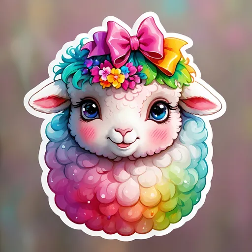 Prompt: STICKER, SOLID background, SHARP FOCUS of A Detailed watercolor of cute fluffy sheep wearing a pink bow on head , Floral Splash, Rainbow Colors, Redbubble Sticker,Splash In Vibrant Colors, 3D Vector Art, Cute And Quirky, Adobe Illustrator, HandDrawn, Digital Painting, LowPoly, Soft Lighting, Bird'sEye View, Isometric Style, Retro Aesthetic, Focused On The Character, 4K Resolution,