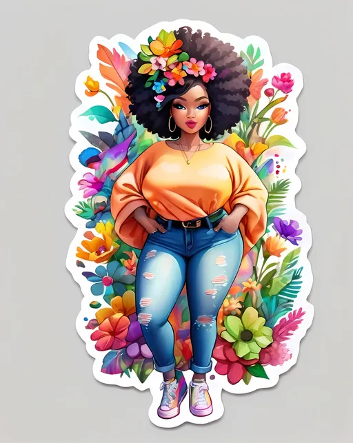Prompt: STICKER, SOLID background, SHARP FOCUS of A Detailed kawaii watercolor of aUltra realistic full body of curvy african female model modeling upscale very artistic dolman sleeve travel inspired embellished jeans outfit with cool unusual elements in new york
, Floral Splash, Rainbow Colors, Redbubble Sticker,Splash In Vibrant Colors, 3D Vector Art, Cute And Quirky, Adobe Illustrator, HandDrawn, Digital Painting, LowPoly, Soft Lighting, Bird'sEye View, Isometric Style, Retro Aesthetic, Focused On The Character, 4K Resolution,