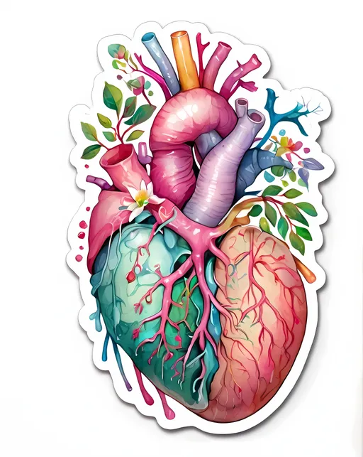 Prompt: STICKER, SOLID background, SHARP FOCUS of A Detailed watercolor Create an anatomical illustration showing a transparent human body with visible internal organs. the lungs should be pink, the liver brown, and the small intestine and large intestine in light pink. make sure to highlight the liver in actual size. 
SOLID BACKGROUND< white background, Floral Splash, Rainbow Colors, Redbubble Sticker,Splash In Vibrant Colors, 3D Vector Art, Cute And Quirky, Adobe Illustrator, HandDrawn, Digital Painting, LowPoly, Soft Lighting, Bird'sEye View, Isometric Style, Retro Aesthetic, Focused On The Character, 4K Resolution,