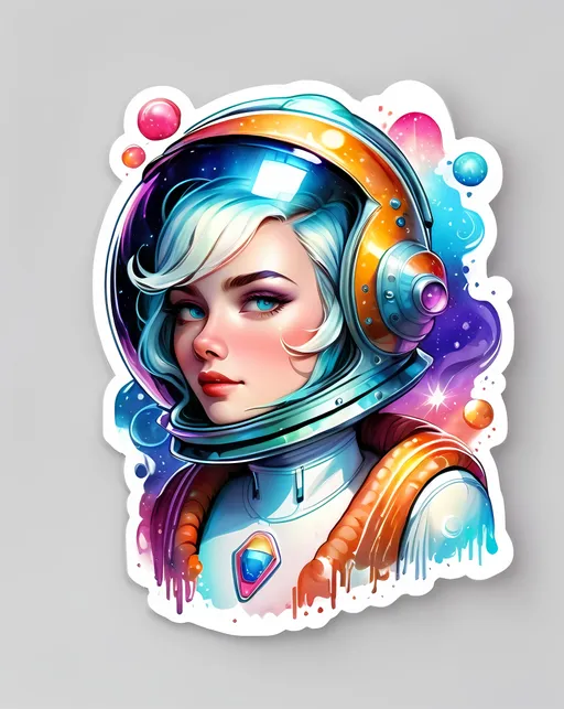 Prompt: STICKER, sticker design, SOLID background, WHITE BACKGROUND, SHARP FOCUS of A Detailed watercolor Tee shirt designa Metallic shades. A quantum vintage Futurist body of an Astrological Space rocket air hostess poster. Sci-Fi world from dream dimension dripping, by Victor-Jesus Escobedo.

Redbubble Sticker,Splash In Vibrant Colors, 3D Vector Art, Cute And Quirky, Adobe Illustrator, HandDrawn, Digital Painting, LowPoly, Soft Lighting, Bird'sEye View, Isometric Style, Retro Aesthetic, Focused On The Character, 4K Resolution,