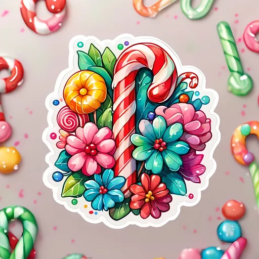 Prompt: STICKER, SOLID background, SHARP FOCUS of A Detailed watercolor of cute candy cane , Floral Splash, Rainbow Colors, Redbubble Sticker,Splash In Vibrant Colors, 3D Vector Art, Cute And Quirky, Adobe Illustrator, HandDrawn, Digital Painting, LowPoly, Soft Lighting, Bird'sEye View, Isometric Style, Retro Aesthetic, Focused On The Character, 4K Resolution,