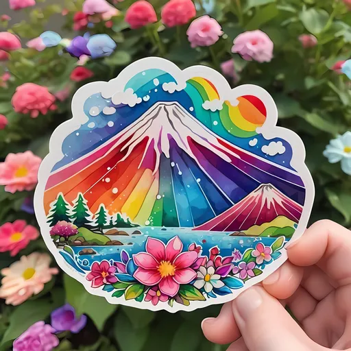 Prompt: STICKER, SOLID background, SHARP FOCUS of A Detailed kawaii watercolor of MT FUJI IN JAPAN, Floral Splash, Rainbow Colors, Redbubble Sticker,Splash In Vibrant Colors, 3D Vector Art, Cute And Quirky, Adobe Illustrator, HandDrawn, Digital Painting, LowPoly, Soft Lighting, Bird'sEye View, Isometric Style, Retro Aesthetic, Focused On The Character, 4K Resolution,