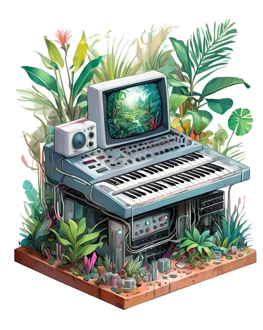 Prompt: STICKER, sticker design, SOLID background, WHITE BACKGROUND, SHARP FOCUS of A Detailed watercolor Tee shirt design A Jean Giraud style of drawing presenting a landscape with a semi-modular rack synthesizer full of patch cables in the middle of an organic sci-fi nature-inspired jungle with alien flora.
Redbubble Sticker,Splash In Vibrant Colors, 3D Vector Art, Cute And Quirky, Adobe Illustrator, HandDrawn, Digital Painting, LowPoly, Soft Lighting, Bird'sEye View, Isometric Style, Retro Aesthetic, Focused On The Character, 4K Resolution,