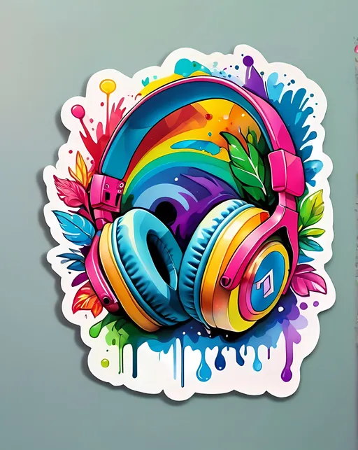 Prompt: STICKER, SOLID background, SHARP FOCUS of A Detailed watercolor of Dope headphones, Floral Splash, Rainbow Colors, Redbubble Sticker,Splash In Vibrant Colors, 3D Vector Art, Cute And Quirky, Adobe Illustrator, HandDrawn, Digital Painting, LowPoly, Soft Lighting, Bird'sEye View, Isometric Style, Retro Aesthetic, Focused On The Character, 4K Resolution,