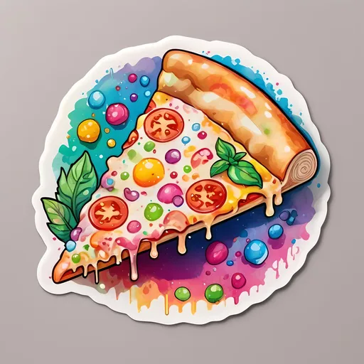 Prompt: STICKER, SOLID background, SHARP FOCUS of A Detailed watercolor cute whole pizza,Floral Splash, Rainbow Colors, Redbubble Sticker,Splash In Vibrant Colors, 3D Vector Art, Cute And Quirky, Adobe Illustrator, HandDrawn, Digital Painting, LowPoly, Soft Lighting, Bird'sEye View, Isometric Style, Retro Aesthetic, Focused On The Character, 4K Resolution,