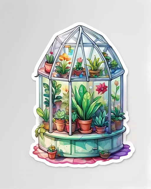 Prompt: STICKER, sticker design, SOLID background, white background, SHARP FOCUS of A Detailed watercolor,small portable soft sided greenhouse

 Redbubble Sticker,Splash In Vibrant Colors, 3D Vector Art, Cute And Quirky, Adobe Illustrator, HandDrawn, Digital Painting, LowPoly, Soft Lighting, Bird'sEye View, Isometric Style, Retro Aesthetic, Focused On The Character, 4K Resolution, STICKER DESIGN SOLID WHITE BACKground 