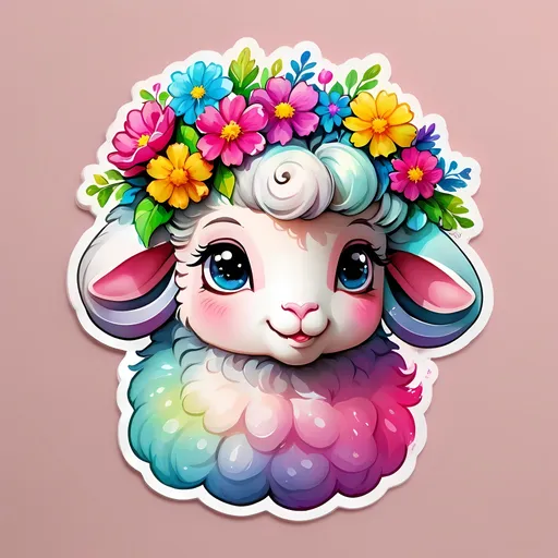 Prompt: STICKER, SOLID background, SHARP FOCUS of A Detailed watercolor of cute fluffy sheep wearing a pink bow on head , Floral Splash, Rainbow Colors, Redbubble Sticker,Splash In Vibrant Colors, 3D Vector Art, Cute And Quirky, Adobe Illustrator, HandDrawn, Digital Painting, LowPoly, Soft Lighting, Bird'sEye View, Isometric Style, Retro Aesthetic, Focused On The Character, 4K Resolution,