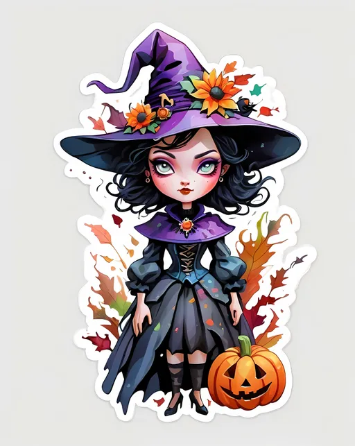 Prompt: STICKER, sticker deisgn, SOLID background, SHARP FOCUS of A Detailed Evil witch queen watercolor spooky crow scary autumn, Evil witch queen scarecrows vintage clothes jack o lantern png swirling magical fairytale abstract art style
 SOLID BACKGROUND< white background, SOLID BACKGROUND,  Floral Splash, Rainbow Colors, Redbubble Sticker,Splash In Vibrant Colors, 3D Vector Art, Cute And Quirky, Adobe Illustrator, HandDrawn, Digital Painting, LowPoly, Soft Lighting, Bird'sEye View, Isometric Style, Retro Aesthetic, Focused On The Character, 4K Resolution,