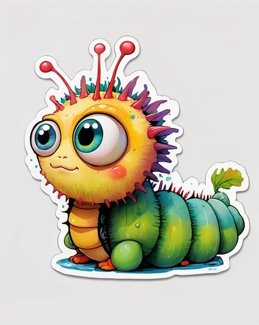 Prompt: STICKER, sticker design, SOLID background, WHITE BACKGROUND, SHARP FOCUS of A Detailed watercolor Tee shirt design Caterpillar with cartoonish features in the style of Studio Ghibli, full body
Redbubble Sticker,Splash In Vibrant Colors, 3D Vector Art, Cute And Quirky, Adobe Illustrator, HandDrawn, Digital Painting, LowPoly, Soft Lighting, Bird'sEye View, Isometric Style, Retro Aesthetic, Focused On The Character, 4K Resolution,