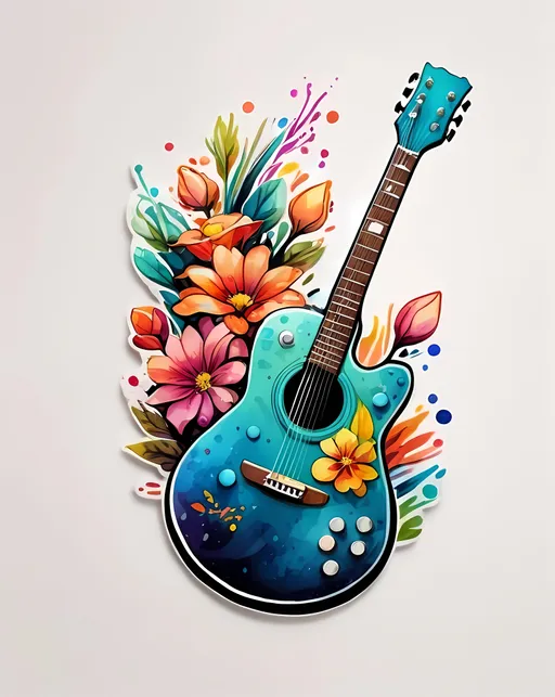 Prompt: STICKER, sticker design, SOLID background, WHITE BACKGROUND, SHARP FOCUS of A Detailed watercolor Tee shirt design Vector style tshirt, guitar made of glowing flowers, mesmerizing, cinematic

Redbubble Sticker,Splash In Vibrant Colors, 3D Vector Art, Cute And Quirky, Adobe Illustrator, HandDrawn, Digital Painting, LowPoly, Soft Lighting, Bird'sEye View, Isometric Style, Retro Aesthetic, Focused On The Character, 4K Resolution,