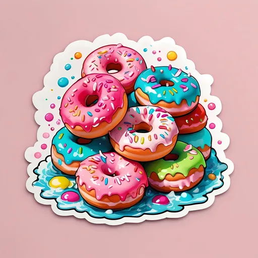 Prompt: STICKER, SOLID background, SHARP FOCUS of A Detailed kawaii of stack of pink donuts, Floral Splash, Rainbow Colors, Redbubble Sticker,Splash In Vibrant Colors, 3D Vector Art, Cute And Quirky, Adobe Illustrator, HandDrawn, Digital Painting, LowPoly, Soft Lighting, Bird'sEye View, Isometric Style, Retro Aesthetic, Focused On The Character, 4K Resolution,