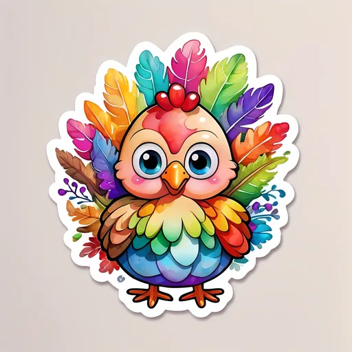 Prompt: STICKER, SOLID background, SHARP FOCUS of A Detailed watercolor KAWAII OF a cool turkey thanksgiving, Floral Splash, Rainbow Colors, Redbubble Sticker,Splash In Vibrant Colors, 3D Vector Art, Cute And Quirky, Adobe Illustrator, HandDrawn, Digital Painting, LowPoly, Soft Lighting, Bird'sEye View, Isometric Style, Retro Aesthetic, Focused On The Character, 4K Resolution,