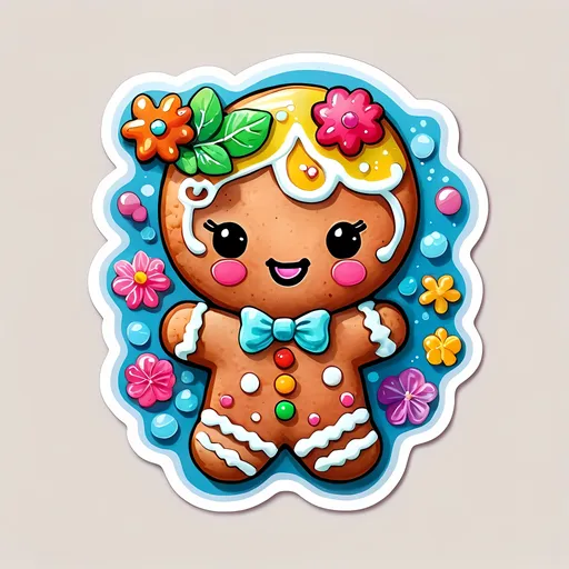 Prompt: STICKER, SOLID background, SHARP FOCUS of A Detailed watercolor of a cute kawaii gingerbread man cookie,  Floral Splash, Rainbow Colors, Redbubble Sticker,Splash In Vibrant Colors, 3D Vector Art, Cute And Quirky, Adobe Illustrator, HandDrawn, Digital Painting, LowPoly, Soft Lighting, Bird'sEye View, Isometric Style, Retro Aesthetic, Focused On The Character, 4K Resolution,