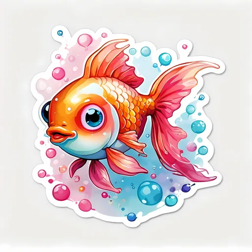 Prompt: STICKER, SOLID background, SHARP FOCUS of A Detailed kawaii A cute romantic goldfish with ballon heart watercolor style vector art, white background, Floral Splash, Rainbow Colors, Redbubble Sticker,Splash In Vibrant Colors, 3D Vector Art, Cute And Quirky, Adobe Illustrator, HandDrawn, Digital Painting, LowPoly, Soft Lighting, Bird'sEye View, Isometric Style, Retro Aesthetic, Focused On The Character, 4K Resolution,