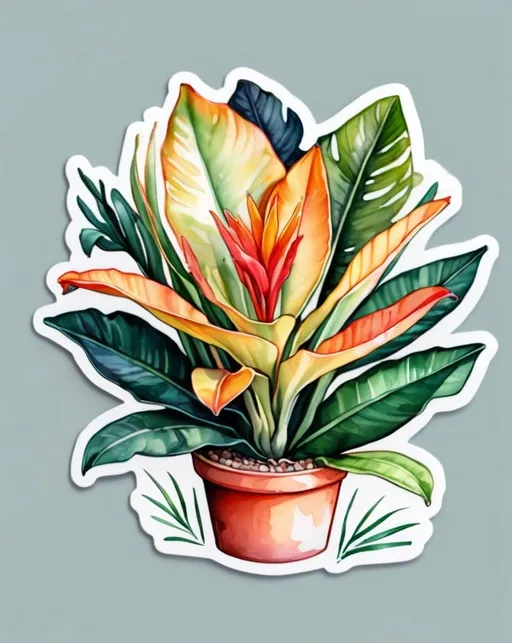 Prompt: STICKER, sticker design, SOLID background, SHARP FOCUS of A Detailed watercolor Tee shirt design Pattern of large subtropical leaves and tropical plants and watercolor Sansevieria flower, photorealistic with intense warm tones, 8k high resolution, Redbubble Sticker,Splash In Vibrant Colors, 3D Vector Art, Cute And Quirky, Adobe Illustrator, HandDrawn, Digital Painting, LowPoly, Soft Lighting, Bird'sEye View, Isometric Style, Retro Aesthetic, Focused On The Character, 4K Resolution,