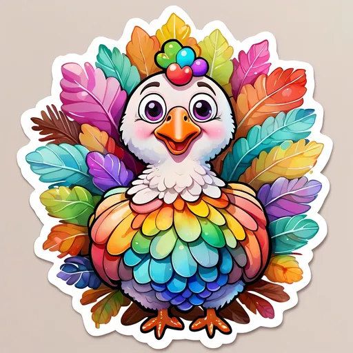 Prompt: STICKER, SOLID background, SHARP FOCUS of A Detailed watercolor KAWAII OF a cool turkey thanksgiving, Floral Splash, Rainbow Colors, Redbubble Sticker,Splash In Vibrant Colors, 3D Vector Art, Cute And Quirky, Adobe Illustrator, HandDrawn, Digital Painting, LowPoly, Soft Lighting, Bird'sEye View, Isometric Style, Retro Aesthetic, Focused On The Character, 4K Resolution,