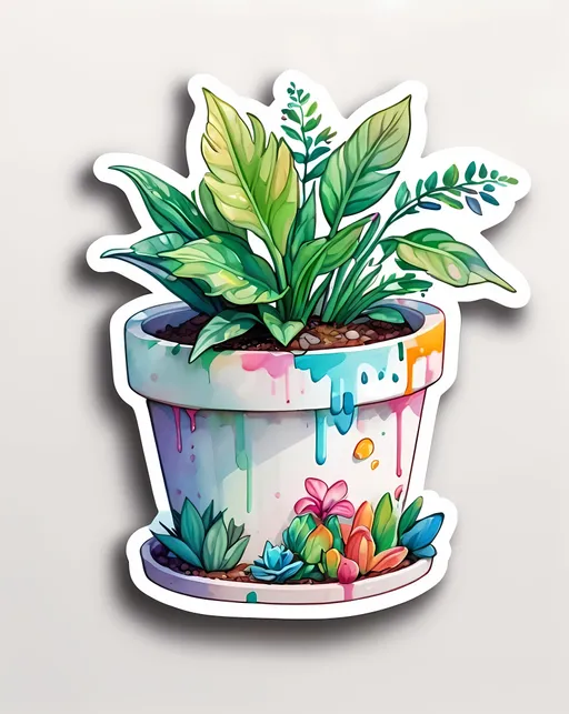 Prompt: STICKER, sticker design, SOLID background, white background, SHARP FOCUS of A Detailed watercolor, Plant pot garden 3d art

Redbubble Sticker,Splash In Vibrant Colors, 3D Vector Art, Cute And Quirky, Adobe Illustrator, HandDrawn, Digital Painting, LowPoly, Soft Lighting, Bird'sEye View, Isometric Style, Retro Aesthetic, Focused On The Character, 4K Resolution, STICKER DESIGN SOLID WHITE BACKground 