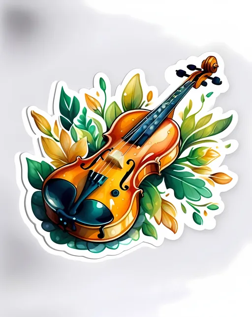 Prompt: STICKER, sticker design, SOLID background, WHITE BACKGROUND, SHARP FOCUS of A Detailed watercolor Tee shirt designa Illustration of a VINTAGE violin decorated all around with three-dimensional flowers AND LEAVES  in green and gold colors, beautiful and pleasant lighting.
Redbubble Sticker,Splash In Vibrant Colors, 3D Vector Art, Cute And Quirky, Adobe Illustrator, HandDrawn, Digital Painting, LowPoly, Soft Lighting, Bird'sEye View, Isometric Style, Retro Aesthetic, Focused On The Character, 4K Resolution,