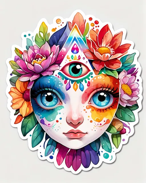 Prompt: STICKER, SOLID background, SHARP FOCUS of A Detailed watercolor cute of third eye , is SOLID BACKGROUND< white background, Floral Splash, Rainbow Colors, Redbubble Sticker,Splash In Vibrant Colors, 3D Vector Art, Cute And Quirky, Adobe Illustrator, HandDrawn, Digital Painting, LowPoly, Soft Lighting, Bird'sEye View, Isometric Style, Retro Aesthetic, Focused On The Character, 4K Resolution,