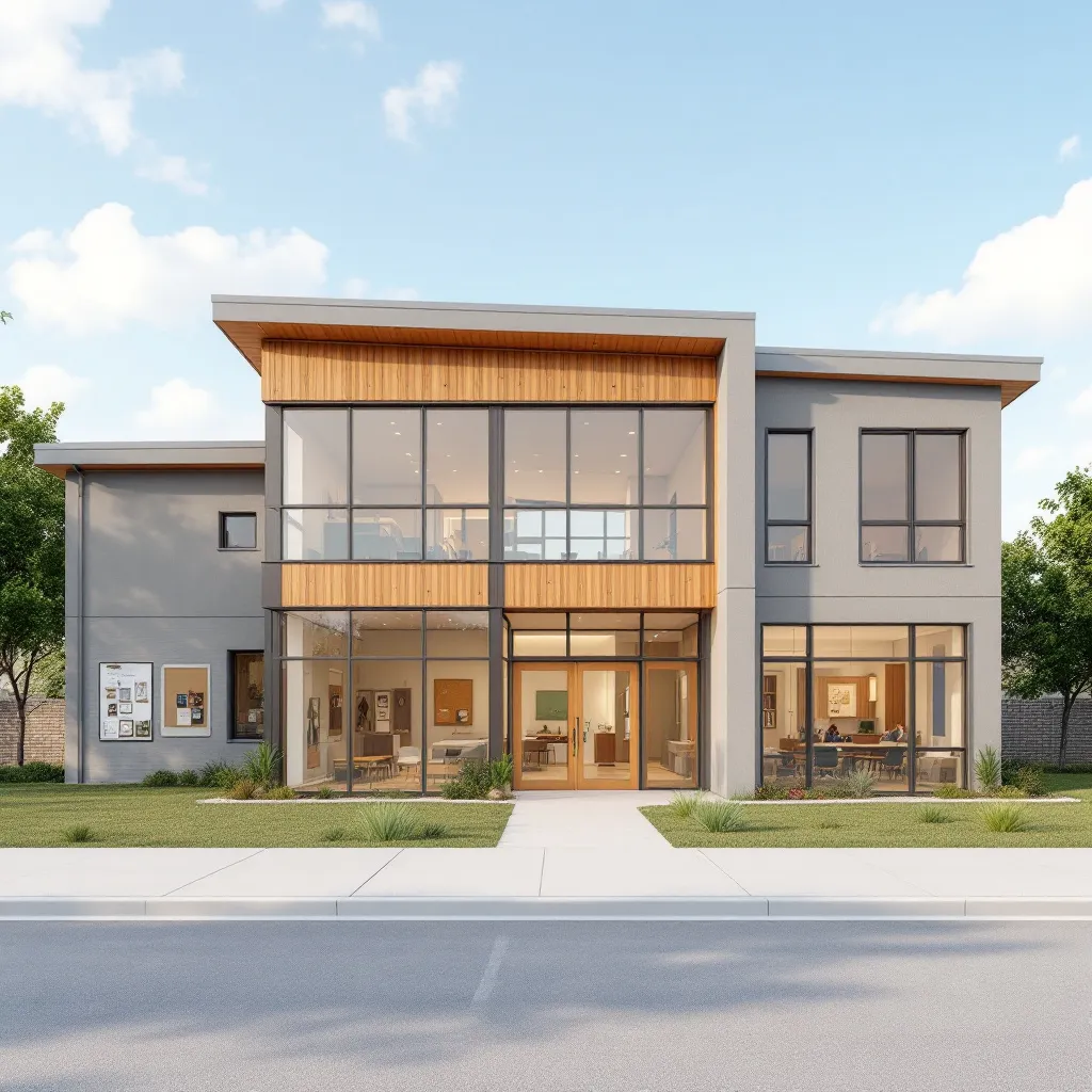 Prompt: a two-story floor plan for a school on a 148' x 50' lot with two bathrooms on each floor
