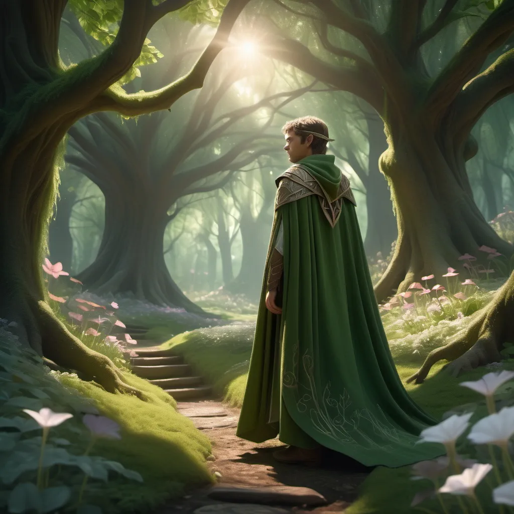 Prompt: Elf ranger in a mystical forest around sunlight