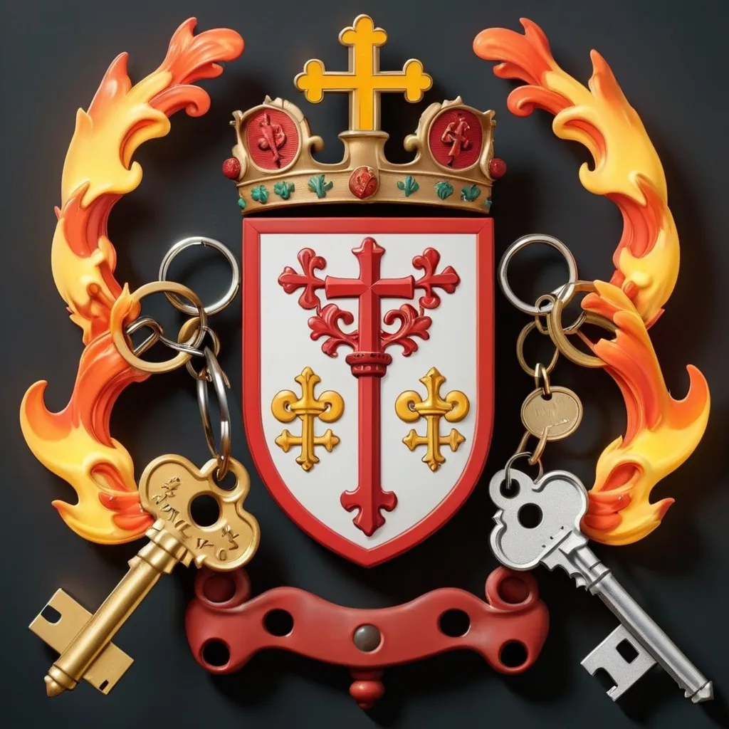 Prompt: Coat of arms with keys like Vatican and fire