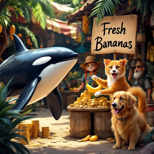 Prompt: photo name MD content animals coins traders banana orca hmstr cat dog 