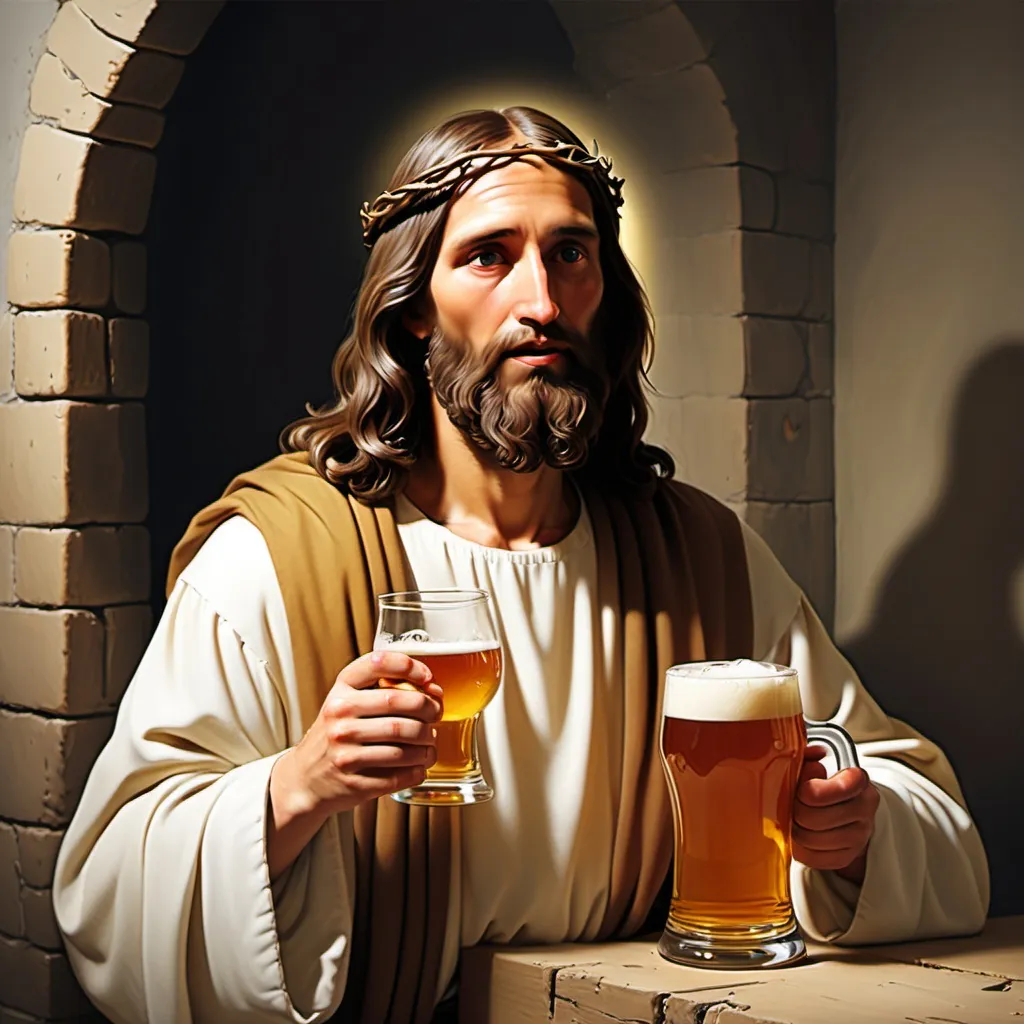 Prompt: Jezus met een biertje