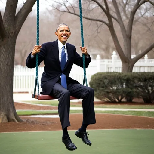 Prompt: Barack Obama Swinging On a Swing That you would typically see at a playground.