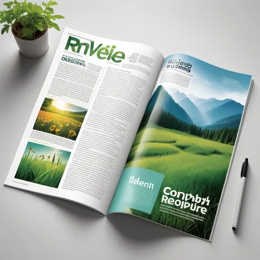 Prompt: (environmental magazine layout), (15 pages), engaging design, high-quality visuals, vibrant imagery, stunning photography of nature, informative articles, beautiful illustrations, soothing color palette, clean typography, eco-friendly themes, informative infographics, telling a comprehensive story, high-resolution print-ready, designed for easy reading, captivating cover design.