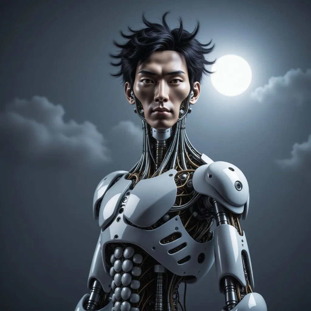 Prompt: Asian Robot waking in the moonlight