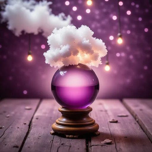 Prompt: Crystal Ball radiating light with a cloud hovering over the ball  