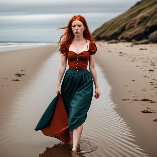 Prompt: <mymodel>  walking on a secluded beach in a skirt and red tube top