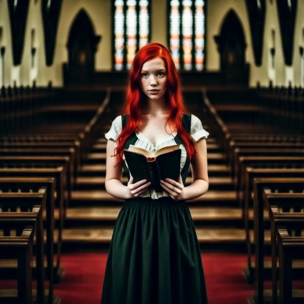 Prompt: <mymodel>  the only woman in a church full of men