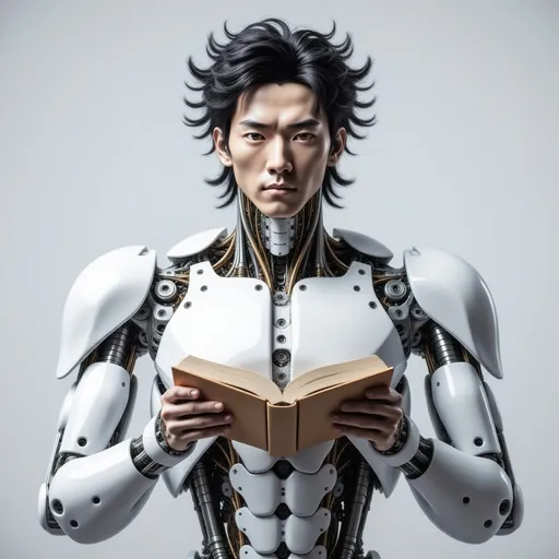 Prompt: Asian Robot reading a book on Javascript