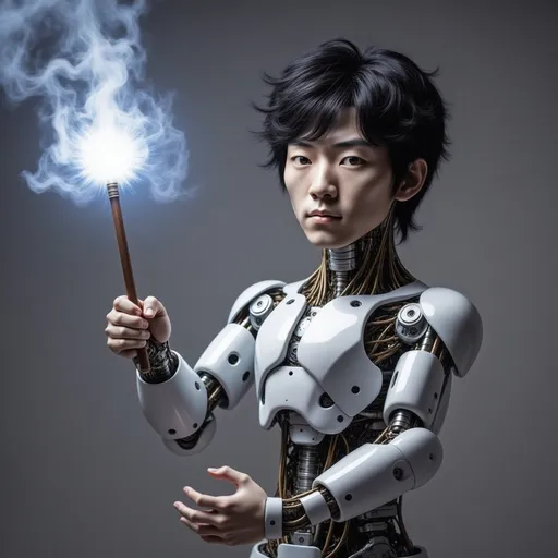 Prompt: Asian Robot holding a magic wand