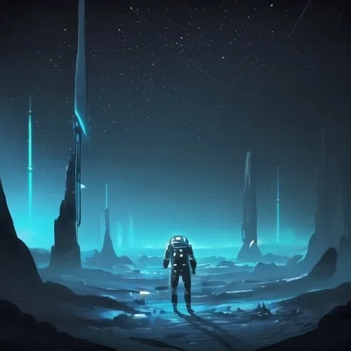 Prompt: Generate one fine-detailed video-game like, noir image in 1st person of one scientist-astronaut exploring 
ultra fine details, correct, bright colors, sci-fi, futuristic, UHD, 12K
an scientist-astronaut explorer wandering unknown mysterious territorial land in a mysterious unknown alien-like planet, adventurous, space.
the scientist-astronaut are managing in his right hand one high-tech instrument with antenna with one screen displaying and wires and huge technical details of the temperature of the 
planet, levels of oxygen in the aptmosphere and analyzing, identifying and registering the alien-like plants.
