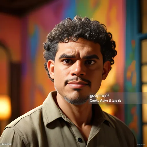 Prompt: Sad (side profile), older Hispanic male, detailed features, expressive eyes, (black coarse small curls hair), goatee, wearing a casual shirt, warm lighting, intimate ambiance, (vibrant colors), high depth, ultra-detailed, intricate background elements adding depth, capturing a moment of quiet reflection.