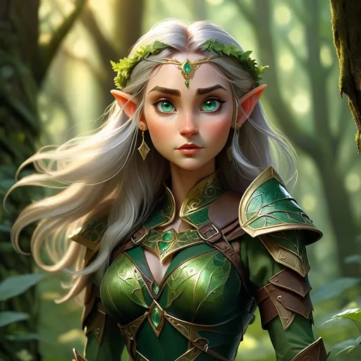 Prompt: Elf ranger in a mystical forest around sunlight