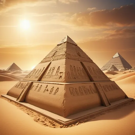Prompt: Ancient Egyptian burial ritual, intricate mummification process, majestic pyramid construction, desert landscape, mystical atmosphere, golden hues, intricate hieroglyphics, detailed sarcophagus, spiritual connection, high quality, ancient civilization, mystical, detailed textures, desert colors, atmospheric lighting