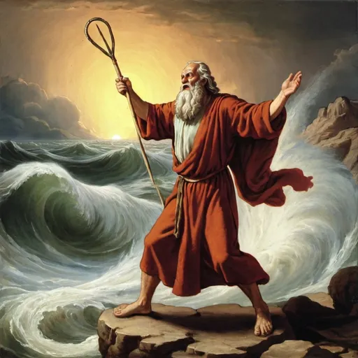 Prompt: Moses spiliting the sea