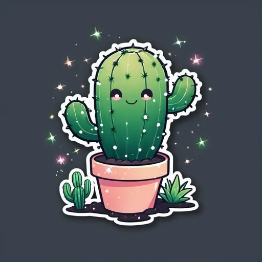 Prompt: I want a logo for my discord server. My name is Emy. i'm clumsy and chaotic. I would like a little bit of pic, and green. i want sparkles and glitter. I like plants and cactus